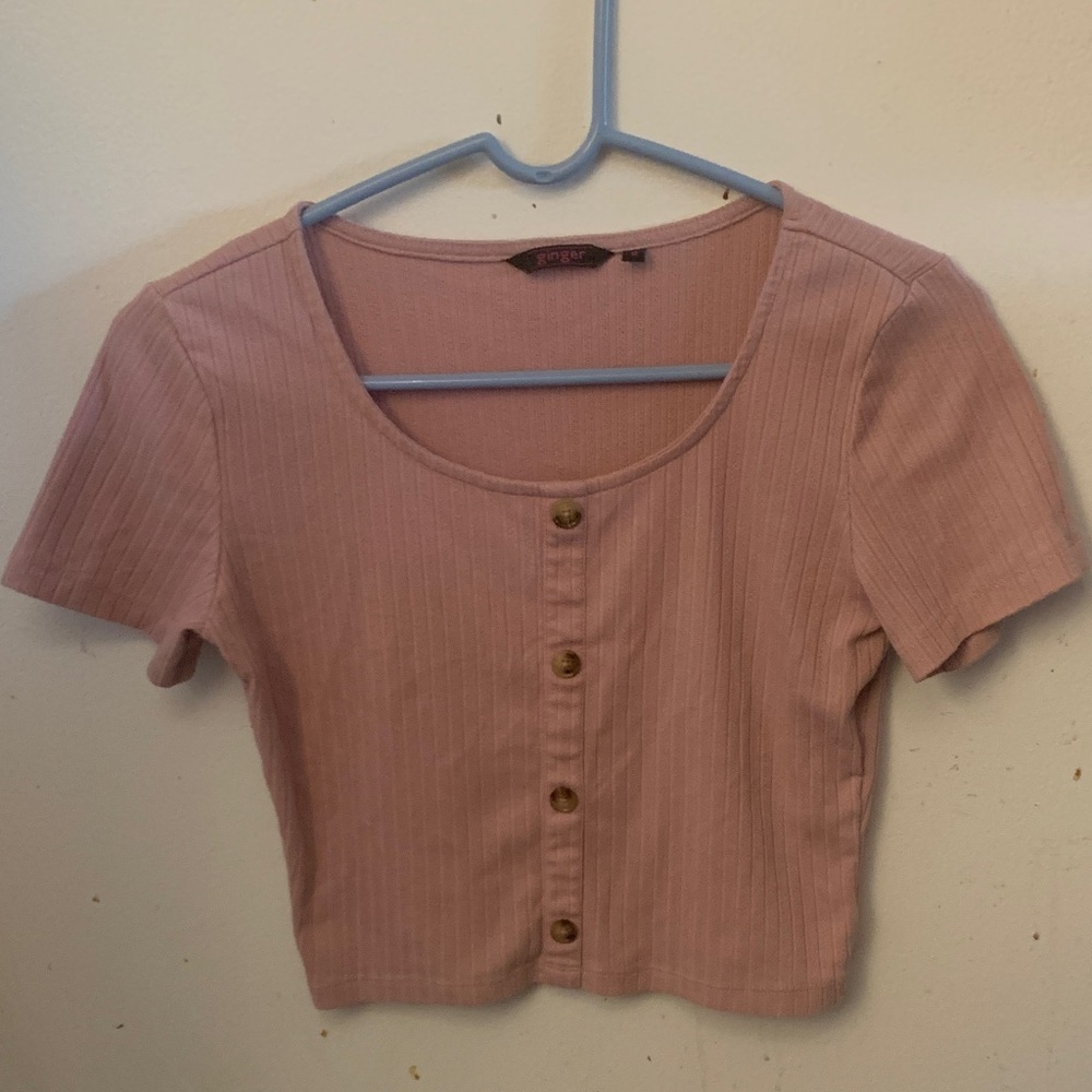 Super Cute Ginger Pink Blush Button-Up Crop Top Shirt SZ Medium 😍😍😍